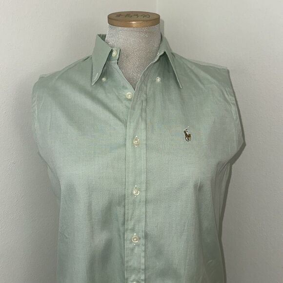 Ralph Lauren mint green button up down sleeveless tank top small s 100% cotton - Picture 1 of 7